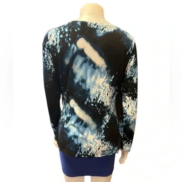 Calvin Klein Long Sleeve Wrap Style Top With Buckle Blue White Size Medium - Picture 4 of 10